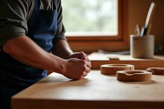 職人が国産の木材を加工している様子